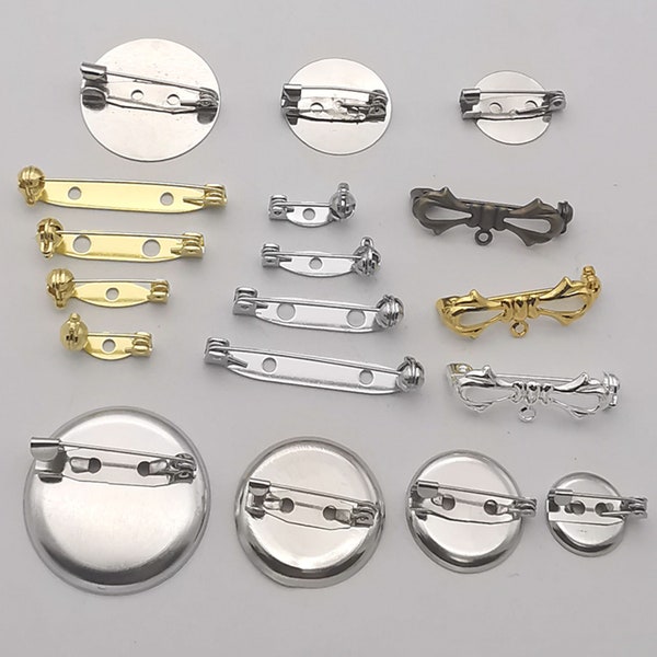 14 20 28 35mm Brass Brooch Pin, Brass Brooch Pin Back Base Safety Pins,Safe Lock Brooch Pins