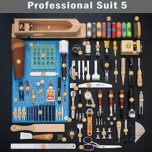 Leather Working Tools Kits Leather Craft Sewing DIY Hand Stitching with Groover Awl Edge Creaser Mat Tools Professional suit 5