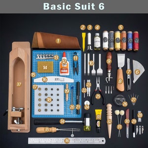 Leather Working Tools Kits Leather Craft Sewing DIY Hand Stitching with Groover Awl Edge Creaser Mat Tools Basic suit 6