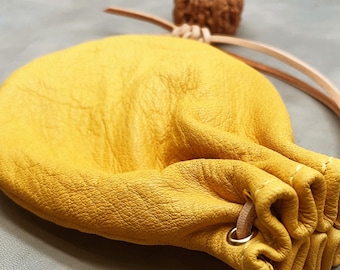 Top Layer Deerskin Coin Purses Storage Case Deerskin Headphone Accessories Drawstring Tie Mouth Storage Case Leather Feeling Lucky Bag