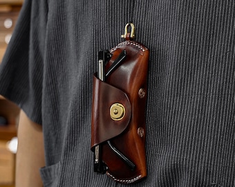 Vegetable Tanned Cow Leather Eyewear Box Men's Portable lanyard Leather Myopia Glasses Sunglasses Storage Box Sunglasses