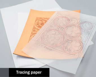 Handgefertigte diy Lederspunze aus pflanzlich gegerbtem Leder Schnittzeichnungen Transparentpapier Malerei, Schwefelsäurepapier
