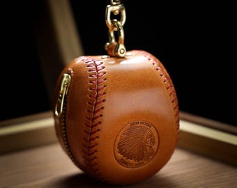 Handmade Earphone Case Headephone Holder Retro Baseball Bag Cord Organizer Leather Earbud Case Airpods Pouch