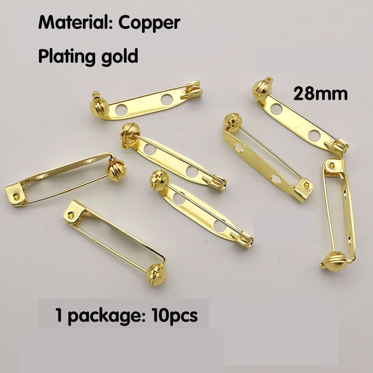 14 20 28 35mm Brass Brooch Pin, Brass Brooch Pin Back Base Safety Pins ...