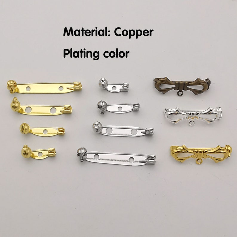 14 20 28 35mm Brass Brooch Pin, Brass Brooch Pin Back Base Safety Pins ...