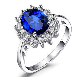 925 Sterling Silver Ring For Women Princess Diana William Kate Middleton's 3.2ct Created Blue Sapphire Engagement image 6