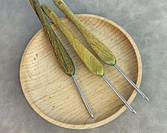 Agulha de crochê Jin Lan com cabo de sândalo verde, 0,4 mm a 6,5 mm, ergonômica, ideal para tricô e crochê. Ótima opção para presentear com sua agulha de crochê.