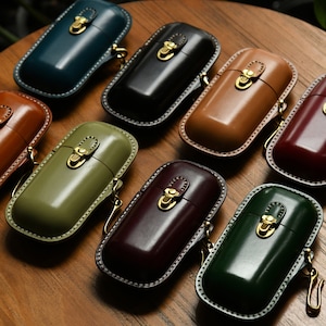 Capsule Glasses Vintage Leather Glasses Case Pressure Resistant Manual High-grade Sunglasses Case Cowhide Lanyard Portable Storage Case