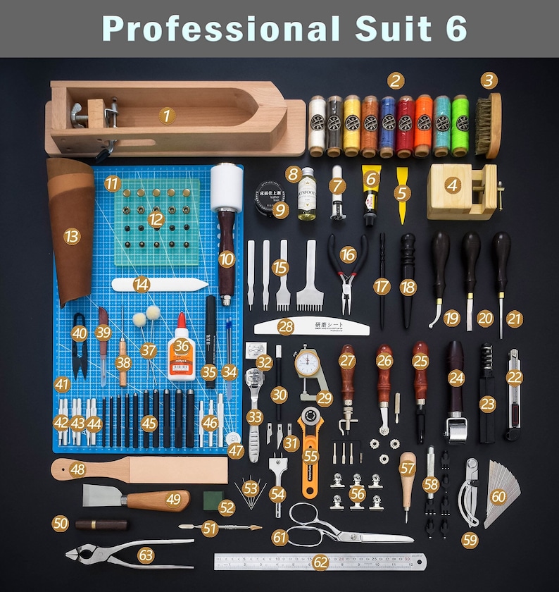 Leather Working Tools Kits Leather Craft Sewing DIY Hand Stitching with Groover Awl Edge Creaser Mat Tools Professional suit 6