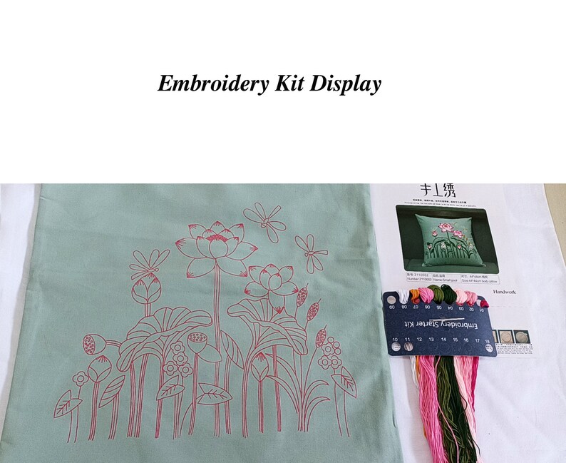 Embroidered Throw Pillow DIY Handmade Embroidery Kit Canvas Cotton Hemp ...