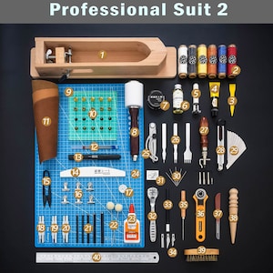 Leather Working Tools Kits Leather Craft Sewing DIY Hand Stitching with Groover Awl Edge Creaser Mat Tools Professional suit 2