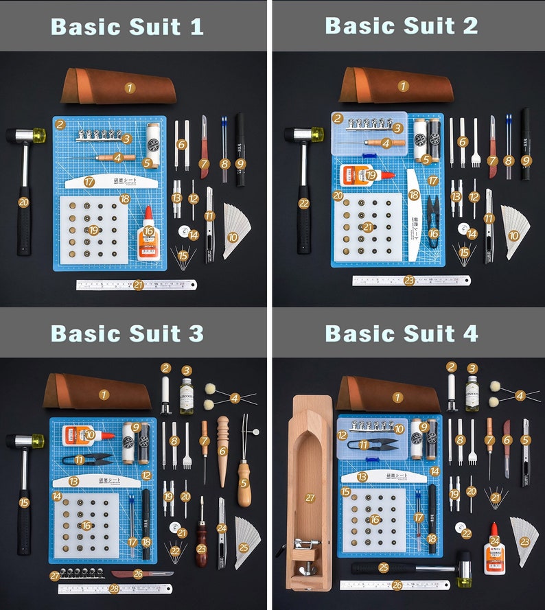Leather Working Tools Kits Leather Craft Sewing DIY Hand Stitching with Groover Awl Edge Creaser Mat Tools image 9