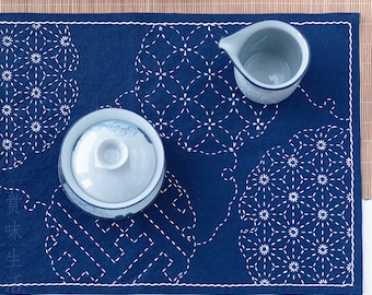 Kit Sashiko Kit de tapete de té Kit de costura de tapete de mesa Kit de posavasos Kit de tapete de taza