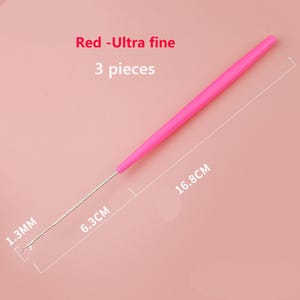 May include: A set of 3 pieces of ultra fine red tools with a pink handle and a silver metal tip. The tool measures 16.8 cm in total length, with a 6.3 cm metal section and a 1.3 mm tip width. The text Red -Ultra fine 3 pieces is visible.