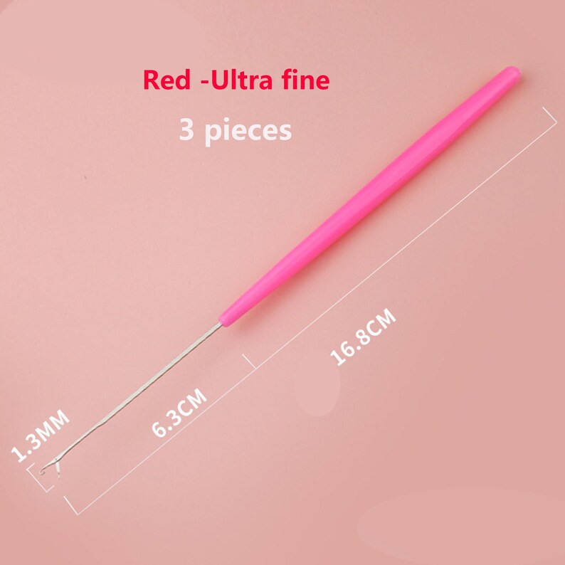 May include: A set of 3 pieces of ultra fine red tools with a pink handle and a silver metal tip. The tool measures 16.8 cm in total length, with a 6.3 cm metal section and a 1.3 mm tip width. The text Red -Ultra fine 3 pieces is visible.