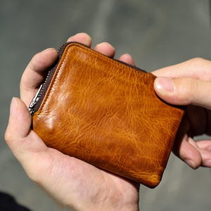 Cartera de piel de vacuno curtida vegetal Cartera corta de piel de vacuno vertical Cartera de piel de vacuno hecha a mano Cartera retro para tarjetas de licencia de conducir