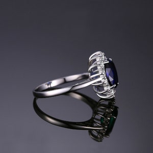 925 Sterling Silver Ring For Women Princess Diana William Kate Middleton's 3.2ct Created Blue Sapphire Engagement image 4