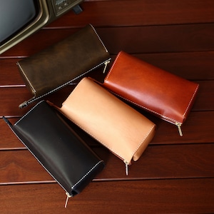Borsa per trucco fatta a mano Borsa per penna retrò avanzata in vera pelle da donna Scatola portaoggetti in pelle di vacchetta