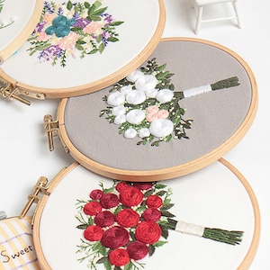 Handmade Embroidery art Hand embroidery bouquet art embroidered flower 3d flower wall art mom and friend Birthday gift  Anniversary