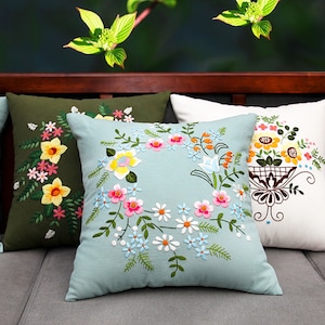 Embroidered Throw Pillow DIY Handmade Embroidery Kit Canvas Cotton Hemp Car Cushion