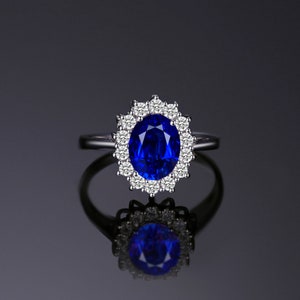 925 Sterling Silver Ring For Women Princess Diana William Kate Middleton's 3.2ct Created Blue Sapphire Engagement image 3