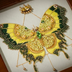 3D Bead Embroidery Painting Handmade DIY Kits Butterfly Bead Embroidery Picture Frame Painting Home Setting Table【Green Butterfly】