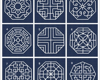 Sashiko template Sashiko drawing template Cup mat Chinese style pattern Transparent template（Large）