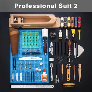 Leather Working Tools Kits Leather Craft Sewing DIY Hand Stitching with Groover Awl Edge Creaser Mat Tools image 10