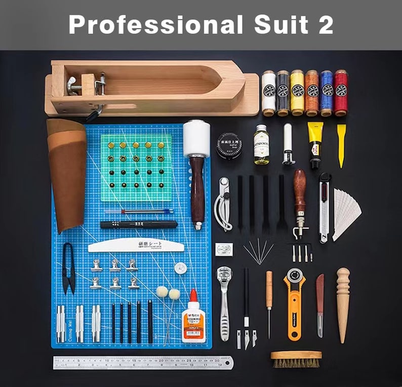 Leather Working Tools Kits Leather Craft Sewing DIY Hand Stitching with Groover Awl Edge Creaser Mat Tools image 10