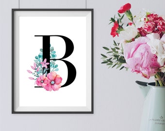Geburtsposter, Bustabenposter, Poster Buchstabe | Blumen A4, floral