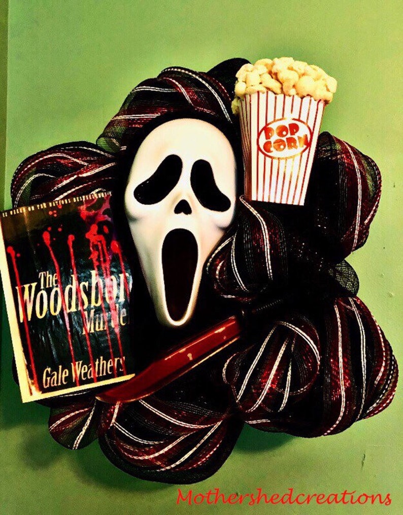 Custom Scream Wreath Choose props Ghost face wreath Halloween Wreath woodsboro murders horror wreath horror Decor Halloween Decor