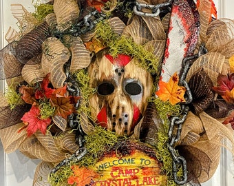 Jason Voorhees. Friday the 13th custom handmade wreath. Horror Movie Wreath. Halloween decor. Hockey mask. Horror wreath