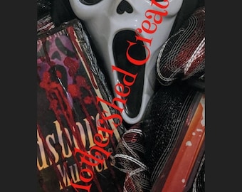 Scream Inspired Halloween Horror wreath. Handmade and Made to order. Custom