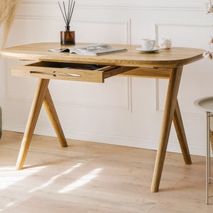 Small solid oak writing desk with drawer for laptop also as makeup vanity table for her
