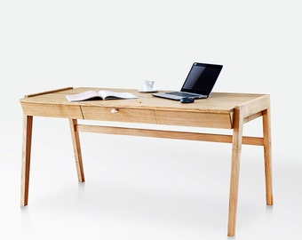 Minimalist Solid Oak Standing Desk with Drawer, Solid Wood for home office