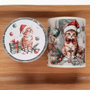 Kerstkatten - PET-tape, monsterlus 100 cm, kerstkatten voor Art Journal Collages Planner BuJo Scrapbooking, TheSmallHoursShop tape