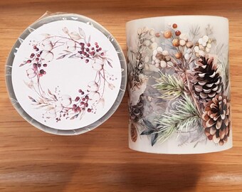Pine Cones - PET Tape, full roll 6 cm x 5 m, pine cones for art journal collages, planners, BuJo scrapbooking, TheSmallHoursShop tape