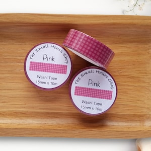 Washi Tape Pink Karomuster, Gittermuster, kariert Pink Ton-inTon, ganze Rolle 15mm x 10m, TheSmallHoursShop tape
