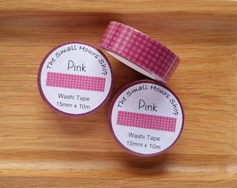 Washi tape pink check pattern, grid pattern, checkered pink tone-on-tone, whole roll 15 mm x 10 m, TheSmallHoursShop tape