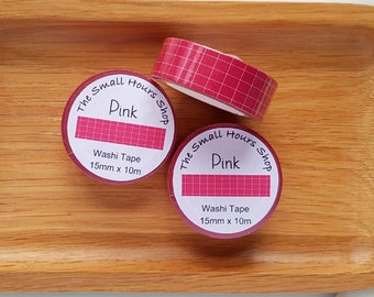 Washi Tape Pink Checked Grid Pattern Checkered Pink White Full Roll 15mm x 10m TheSmallHoursShop tape