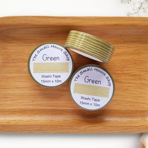 Washi Tape Green Linienmuster, feine Linien Muster, Streifen grün weiß, ganze Rolle 15mm x 10m, TheSmallHoursShop tape
