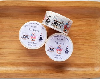 Washi tape Alice's Tea Party, tea cup muffin pot border Alice in Wonderland, whole roll 20 mm x 10 m, TheSmallHoursShop tape