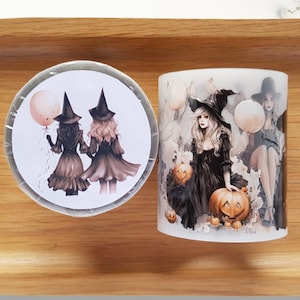 Halloween Girls - Ruban PET, rouleau complet 6 cm x 5 m, sorcières et roses pour art journal collages planner BuJo scrapbooking, ruban TheSmallHoursShop