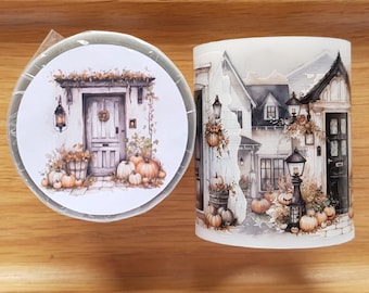 Halloween House - PET Tape, full roll 6 cm x 5 m, spooky houses for art journal collages planner BuJo scrapbooking, TheSmallHoursShop tape
