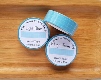Washi Tape Light Blue Check Pattern, Grid Pattern, Checked Light Blue White, Full Roll 15mm x 10m, TheSmallHoursShop tape