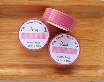 Washi Tape Rose Checked Pattern, Grid Pattern, Checked Pink Tone-on-Ton, Full Roll 15mm x 10m, TheSmallHoursShop tape