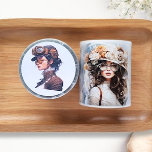 Steampunk dame PET-tape | hele rol 6 cm x 5 m met steampunkvrouwen in geïndustrialiseerde esthetiek, TheSmallHoursShop-tape