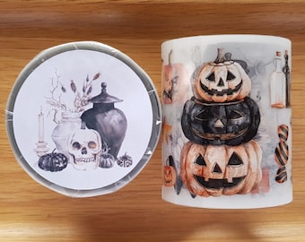 Halloween - PET Tape, full roll 6 cm x 5 m, scary-beautiful motifs for art journal collages planner BuJo scrapbooking, TheSmallHoursShop tape