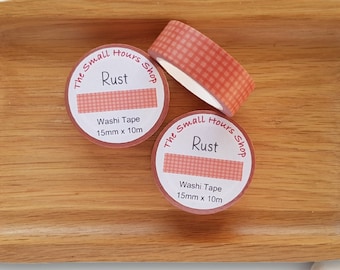 Washi Tape Rust Check Pattern, Grid Pattern, Checkered Rust Orange Tone-on-Ton, Whole Roll 15 mm x 10 m, TheSmallHoursShop tape