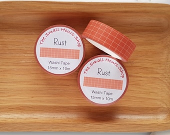 Washi Tape Rust Checkered Pattern, Grid Pattern, Checkered Rust Orange White, Whole Roll 15 mm x 10 m, TheSmallHoursShop tape